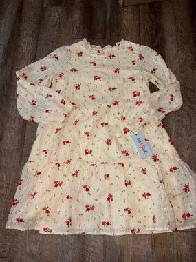 Cat & Jack Cream Dress with Red Floral Print